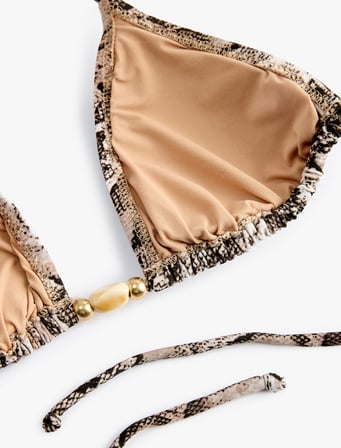 Aksesuar Detaylı Yılan Derisi Baskılı Üçgen Bikini Üstü