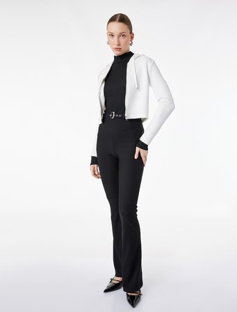 Slim Fit Kemerli Yüksek Bel İspanyol Paça Fitilli Kumaş Pantolon