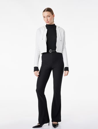 Slim Fit Kemerli Yüksek Bel İspanyol Paça Fitilli Kumaş Pantolon