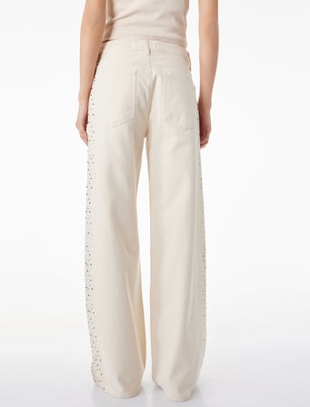 Cepli Taş Detaylı Geniş Paça Denim Pantolon -  Wide Leg Jeans