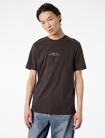 Pamuklu Kısa Kollu Bisiklet Yaka Baskılı Slim Fit Tişört