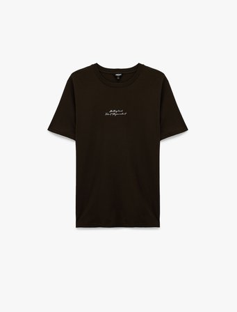 Pamuklu Kısa Kollu Bisiklet Yaka Baskılı Slim Fit Tişört