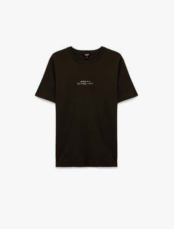Pamuklu Kısa Kollu Bisiklet Yaka Baskılı Slim Fit Tişört