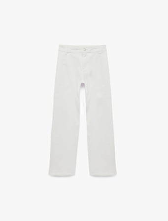 Pamuklu Bol Kalıp Cepli Geniş Paça Denim Pantolon