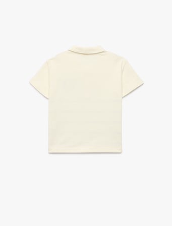 Ayıcık Detaylı Düğmeli Çizgili Kısa Kollu Pamuklu Oversize Polo Yaka Tişört