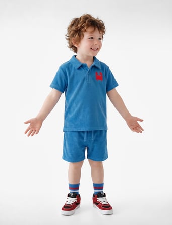Yengeç İşlemeli Kısa Kollu Pamuklu Oversize Polo Yaka Tişört