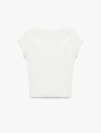 Slim Fit Kısa Kollu Kayık Yaka Kaşkorse Pamuklu Tişört