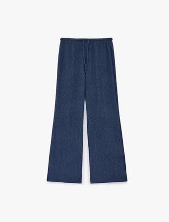 Beli Bağcıklı Bürümcük Geniş Paça Pantolon