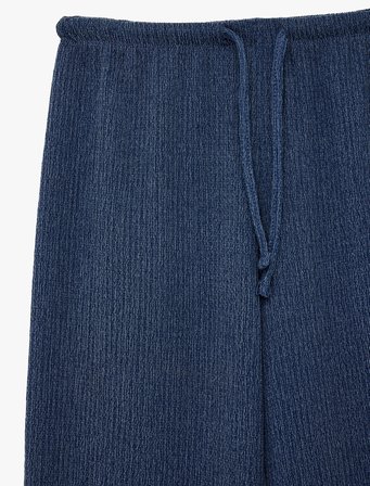 Beli Bağcıklı Bürümcük Geniş Paça Pantolon