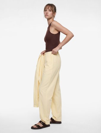 Rahat Kalıp Beli Bağcıklı Viskon Geniş Paça Pantolon