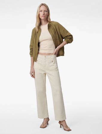 Yüksek Bel Pamuklu Cep Detaylı Geniş Kısa Paça Pantolon - Culotte Jeans