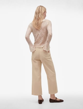 Yüksek Bel Pamuklu Cep Detaylı Geniş Kısa Paça Pantolon - Culotte Jeans