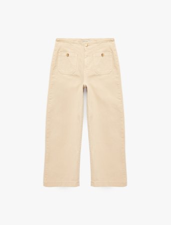 Yüksek Bel Pamuklu Cep Detaylı Geniş Kısa Paça Pantolon - Culotte Jeans