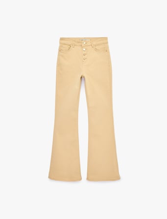 Yüksek Bel İspanyol Paça Düğmeli Jean Pantolon - Flare Jeans