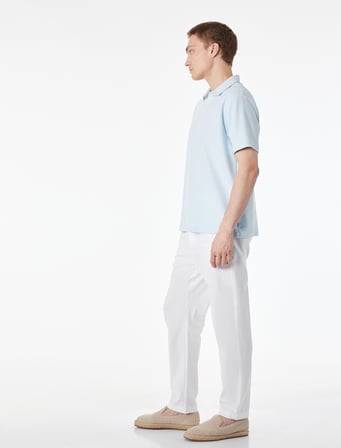 Regular Fit Beli Lastikli Düğmeli Düz Paça Keten Karışımlı Chino Pantolon