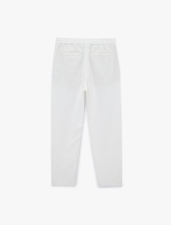 Regular Fit Beli Lastikli Düğmeli Düz Paça Keten Karışımlı Chino Pantolon