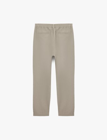 Regular Fit Beli Lastikli Düğmeli Düz Paça Keten Karışımlı Chino Pantolon
