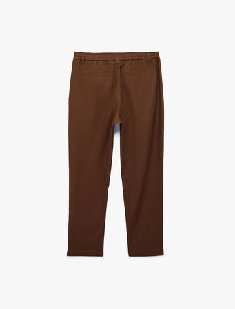 Regular Fit Beli Lastikli Düğmeli Düz Paça Keten Karışımlı Chino Pantolon