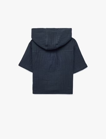 Oversize Kısa Kollu Pamuklu Kapşonlu Müslin Gömlek