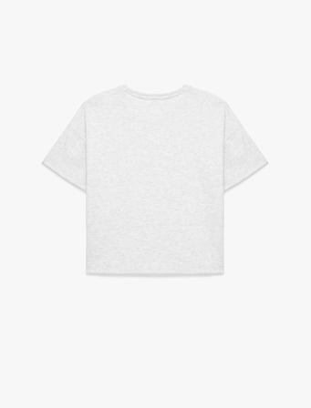 Slim Fit Kısa Kollu Bisiklet Yaka Fiyonk Nakışlı Tişört