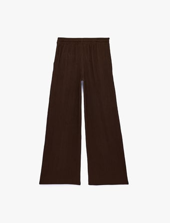 Beli Bağcıklı Geniş Paça Pileli Pantolon