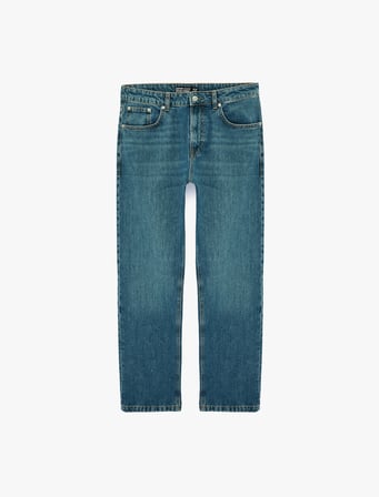 Normal Bel Cepli Pamuklu Vintage Straight Fit Jean Pantolon