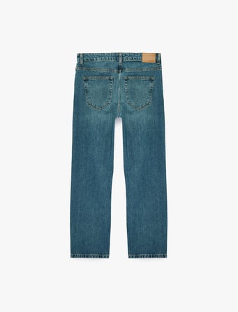 Normal Bel Cepli Pamuklu Vintage Straight Fit Jean Pantolon