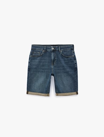 Normal Bel Pamuklu Bermuda Slim Fit Jean Şort
