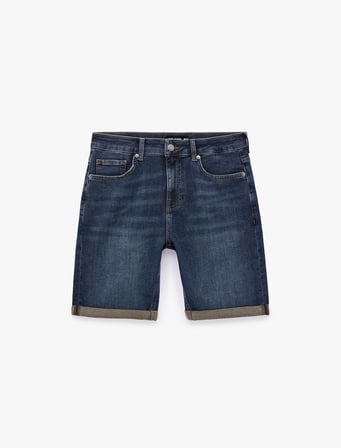 Normal Bel Pamuklu Bermuda Slim Fit Jean Şort