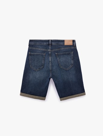 Normal Bel Pamuklu Bermuda Slim Fit Jean Şort