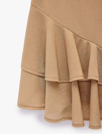 Halter Yaka Kolsuz Volanlı Katlı Metalik Mini Abiye Elbise