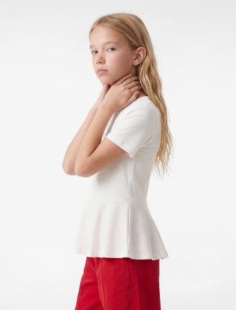 Bürümcük Kısa Kollu Bisiklet Yaka Peplum Tişört