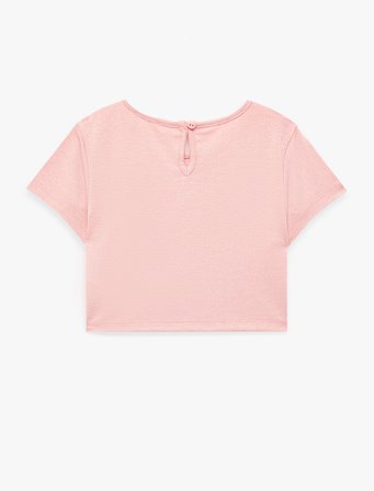 Yıldız Baskılı Taş Detaylı Kısa Kollu Bisiklet Yaka Crop Bluz
