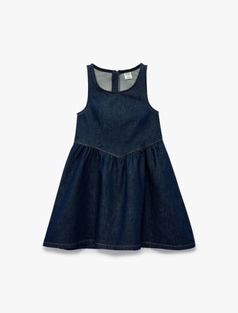 Askılı Bisiklet Yaka A Form Pamuklu Fermuarlı Bol Kalıp Denim Elbise