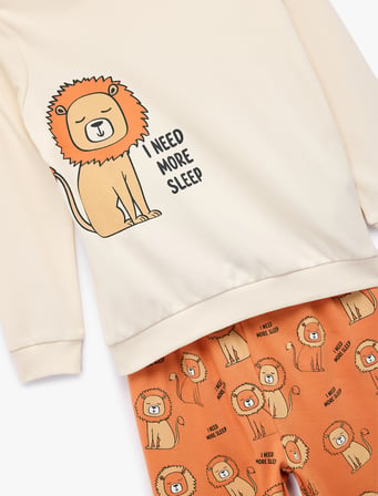 Aslan Baskılı Pamuklu Uzun Kollu 2’li Pijama Takımı