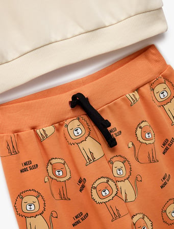 Aslan Baskılı Pamuklu Uzun Kollu 2’li Pijama Takımı