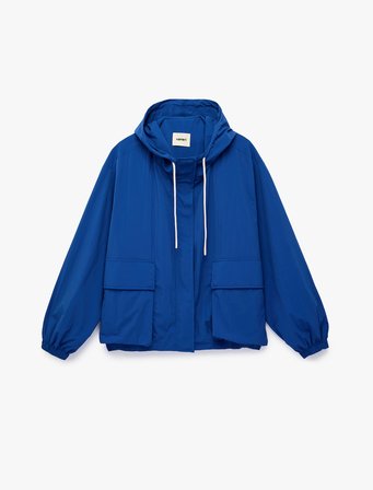 Uzun Kollu Cepli Fermuarlı Kapüşonlu Oversize Yağmurluk