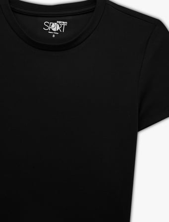 Slim Fit Kısa Kollu Bisiklet Yaka Crop Spor Tişört