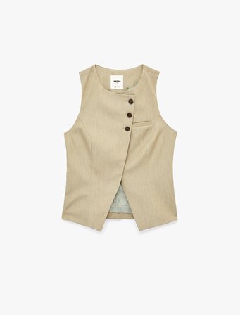 Asimetrik Kesim Düğme Detaylı Kolsuz Viskon Karışımlı Blazer Yelek