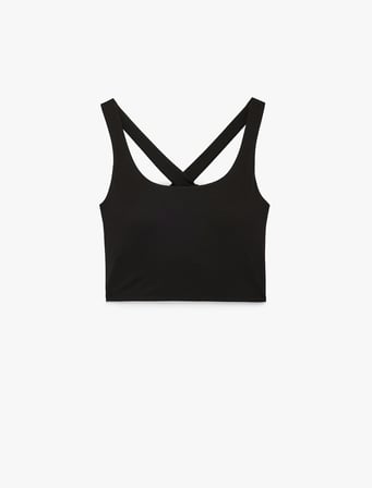 Çapraz Askılı U Yaka Kolsuz Crop Spor Bluz
