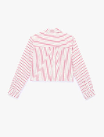 Uzun Kollu Çizgili Oversize Poplin Crop Gömlek