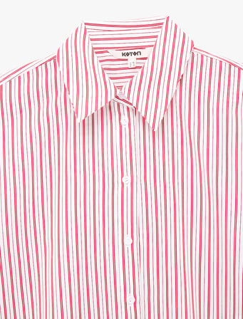 Uzun Kollu Çizgili Oversize Poplin Crop Gömlek