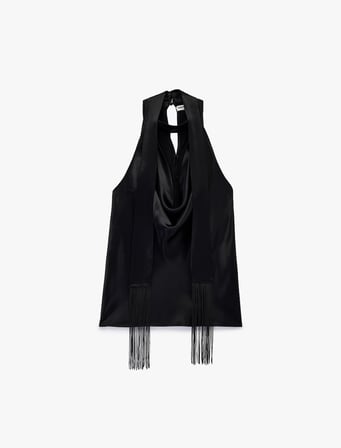 Saten Halter Yaka Kolsuz Bluz