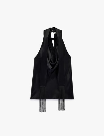 Saten Halter Yaka Kolsuz Bluz