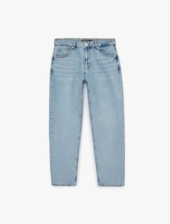 Normal Bel Cepli Pamuklu Vintage Straight Jean Pantolon 