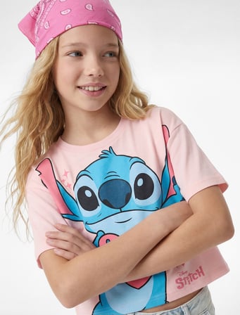Pamuklu Kısa Kollu Bisiklet Yaka Lisanslı Stitch Baskılı Tişört