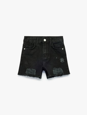 Pamuklu Yıpratılmış Detaylı Saçaklı Denim Şort