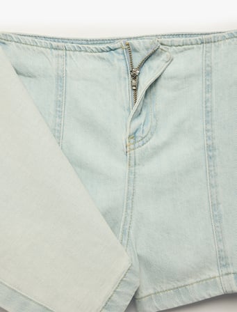 Pamuklu Fermuar Detaylı Denim Şort Etek