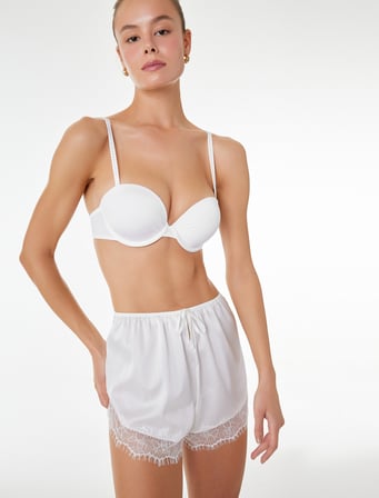 Fiyonk Detaylı Rahat Kesim Dantelli Mini Şort Pijama Altı