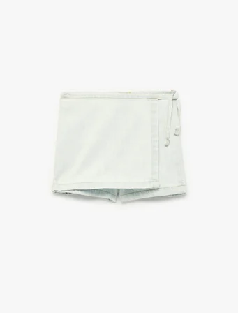 Normal Bel Bağlama Detaylı Pamuklu Denim Şort Etek